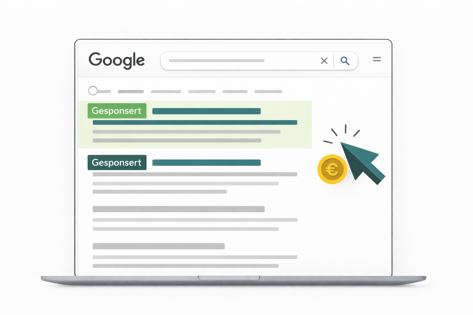Google Ads Grundlagen Übersicht – bunte Infografik mit Suchanzeigen, Klickpreisen und Kampagnentypen