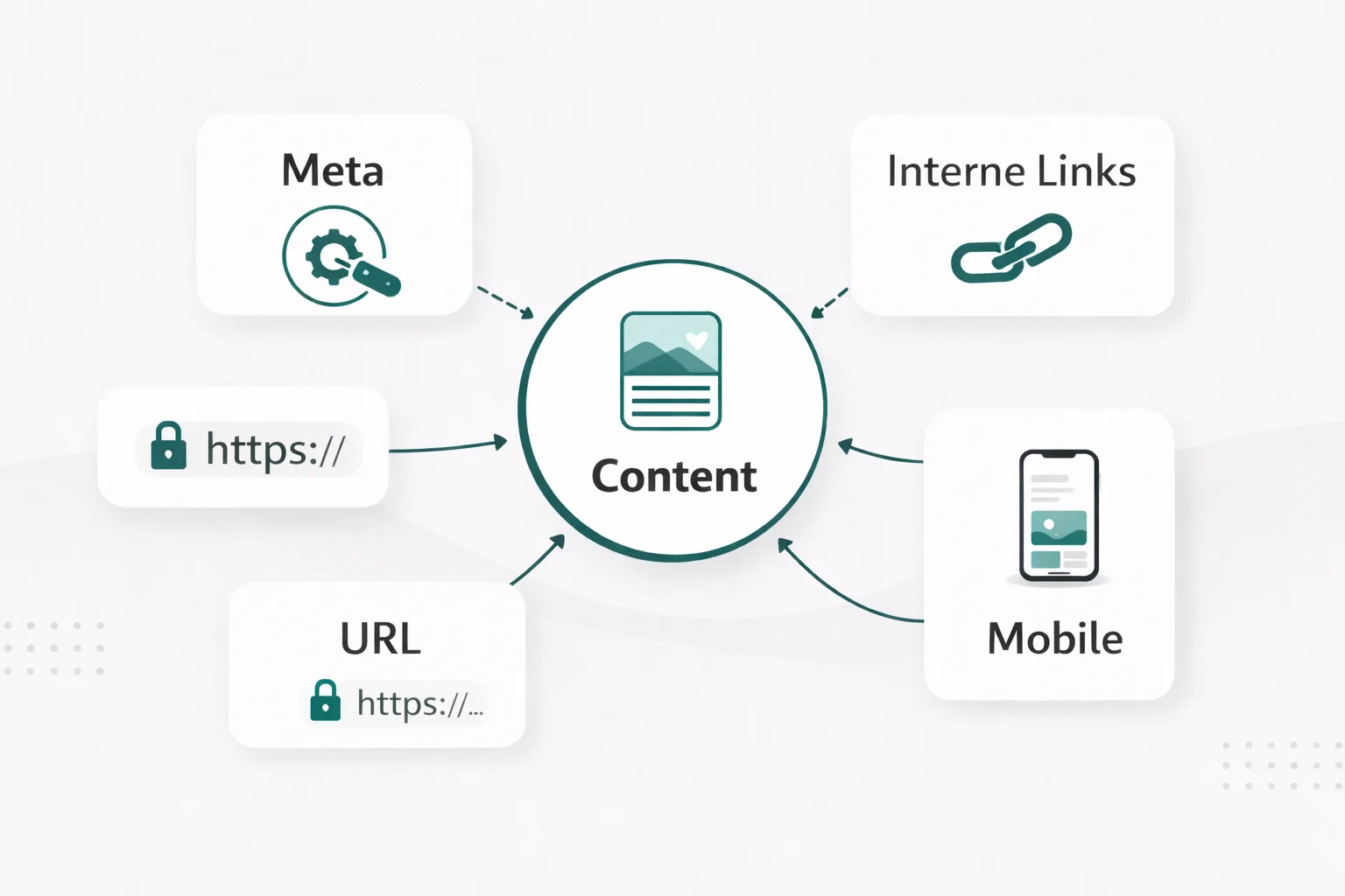 Übersichtsgrafik der wichtigsten Onpage SEO Faktoren auf einer Website