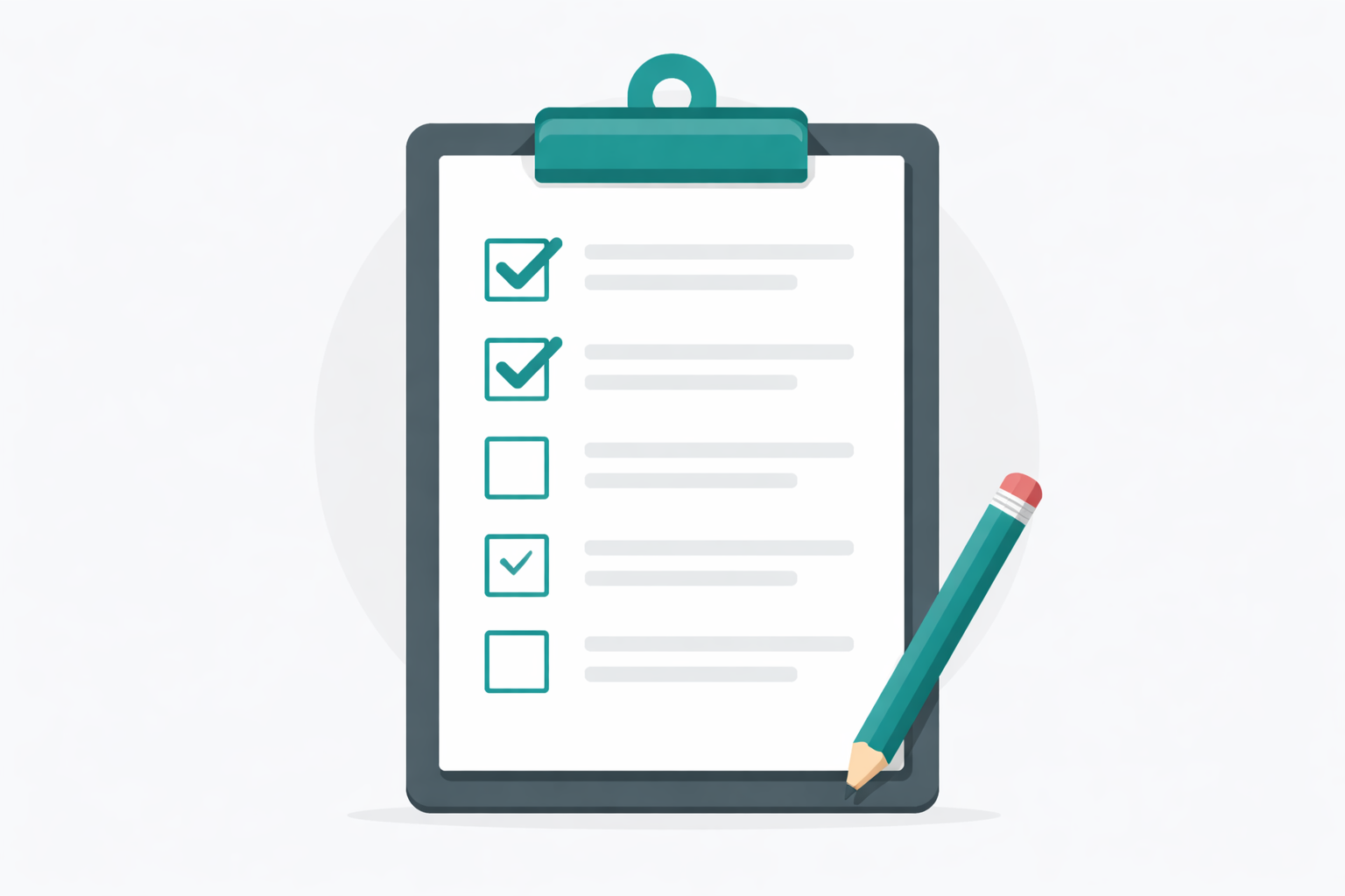 Illustrative Checkliste mit UX Best Practices, grafisch aufbereitet in Teal, Grau, Schwarz und Weiß