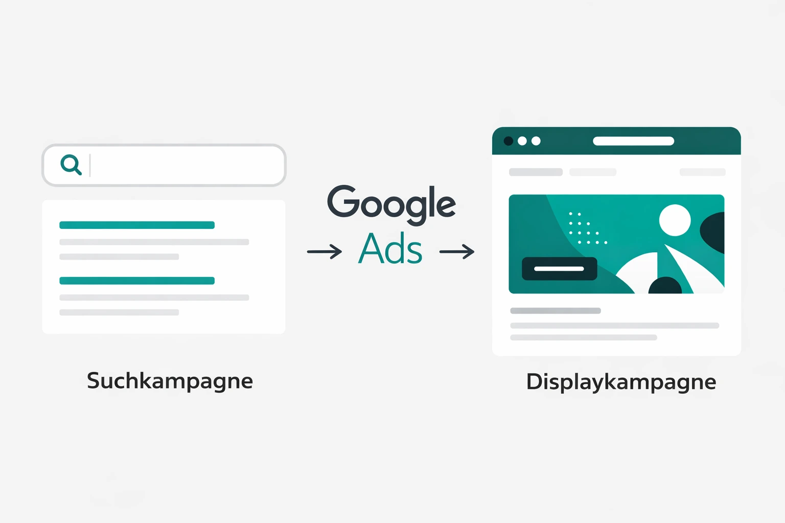 Infografik: Unterschied zwischen Suchkampagne und Displaykampagne in Google Ads